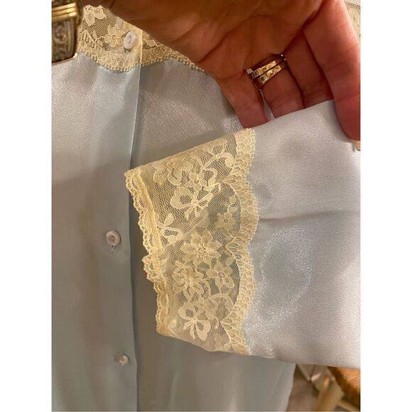 Charmeuse Satin & Lace Nightgown Baby Blue Sz.L Button Front - Picture 12 of 15